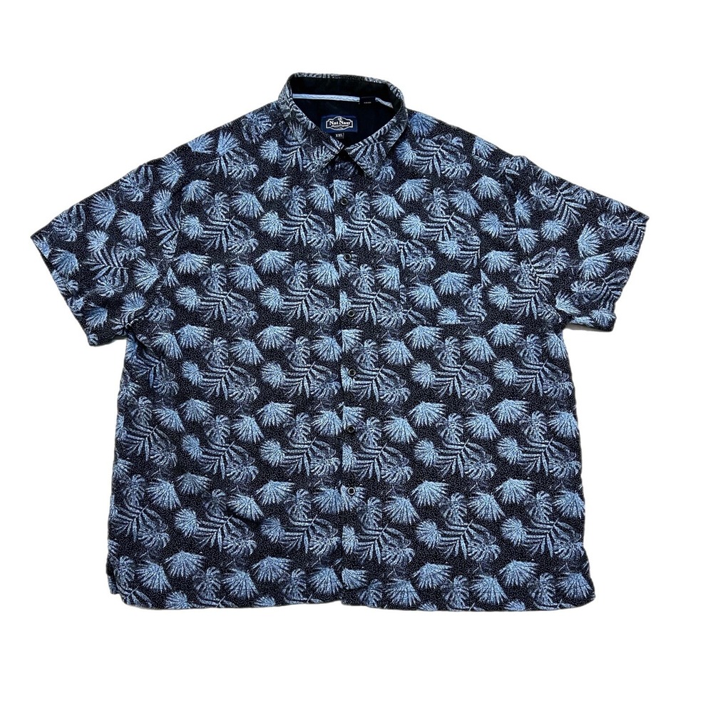Nat Nast Luxury Men's Shirt Button‎ Up Black Blue Palms Silk XL